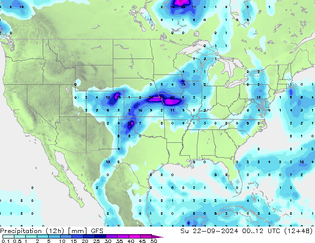 Precipitazione (12h) GFS dom 22.09.2024 12 UTC