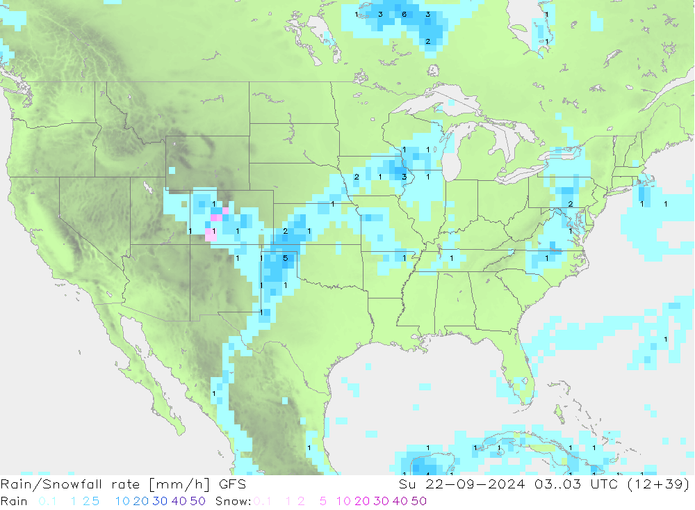 Rain/Snowfall rate GFS dom 22.09.2024 03 UTC