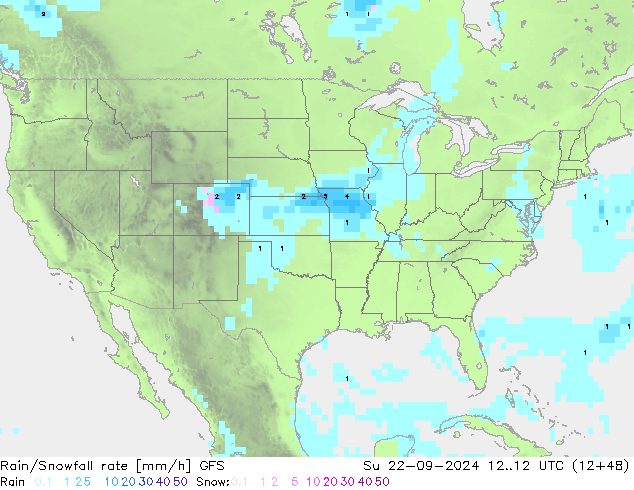 Rain/Snowfall rate GFS Su 22.09.2024 12 UTC