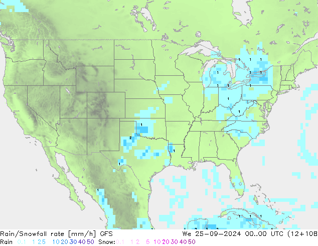 Rain/Snowfall rate GFS mer 25.09.2024 00 UTC