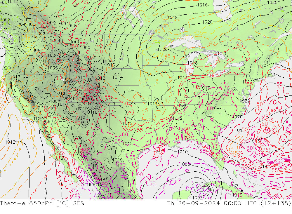 Theta-e 850hPa GFS Th 26.09.2024 06 UTC