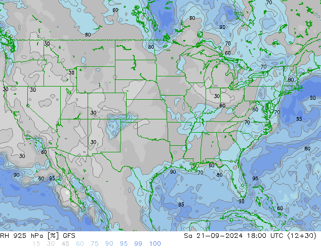 RH 925 hPa GFS  21.09.2024 18 UTC