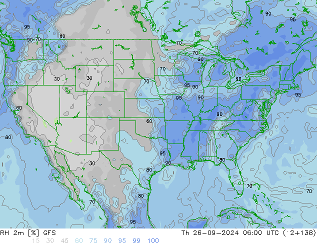 Humedad rel. 2m GFS jue 26.09.2024 06 UTC