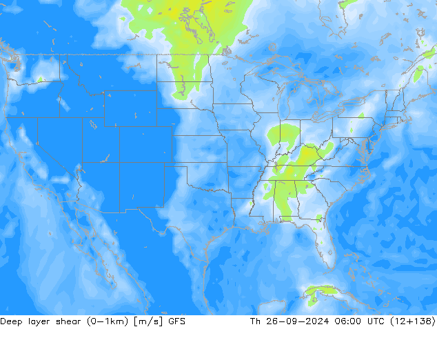 Deep layer shear (0-1km) GFS czw. 26.09.2024 06 UTC