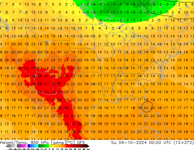 Height/Temp. 850 hPa GFS nie. 06.10.2024 00 UTC