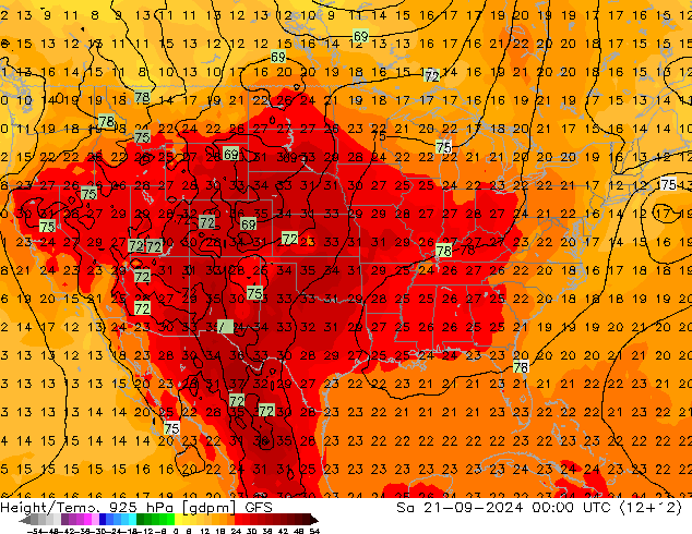 Height/Temp. 925 hPa GFS So 21.09.2024 00 UTC