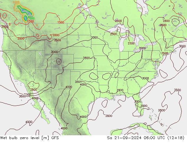 Wet bulb zero level GFS so. 21.09.2024 06 UTC