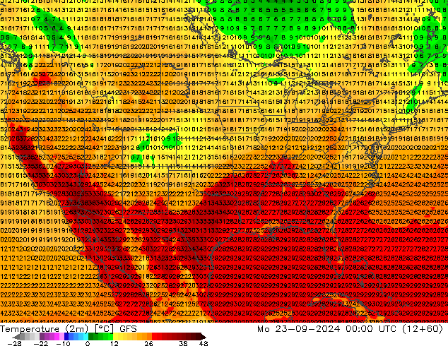 Temperatura (2m) GFS Seg 23.09.2024 00 UTC