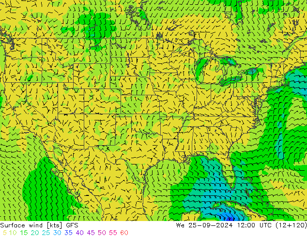 Bodenwind GFS Mi 25.09.2024 12 UTC