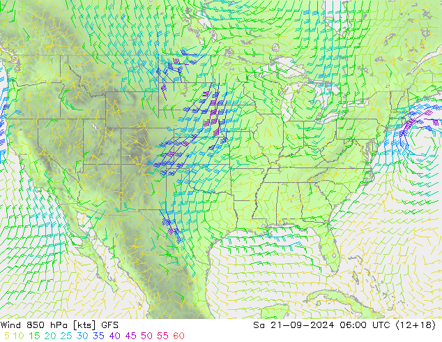 Wind 850 hPa GFS So 21.09.2024 06 UTC