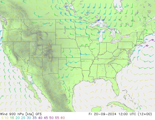 Rüzgar 900 hPa GFS Cu 20.09.2024 12 UTC