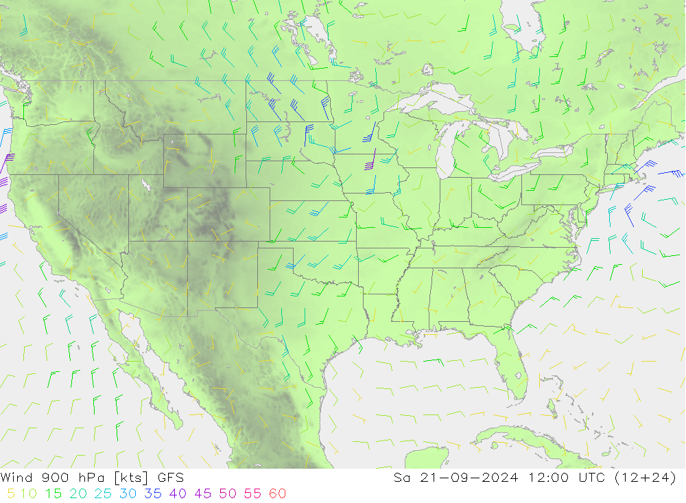 Rüzgar 900 hPa GFS Cts 21.09.2024 12 UTC