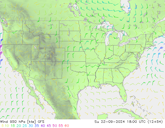 Wind 950 hPa GFS Su 22.09.2024 18 UTC