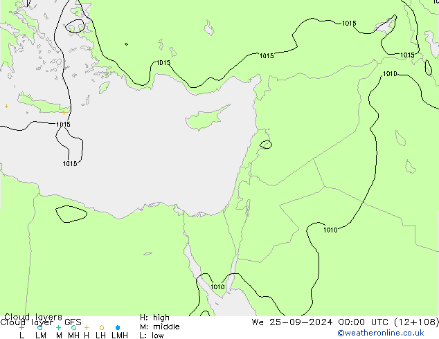 Cloud layer GFS Qua 25.09.2024 00 UTC