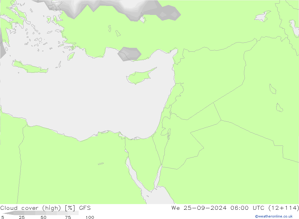 Bulutlar (yüksek) GFS Çar 25.09.2024 06 UTC