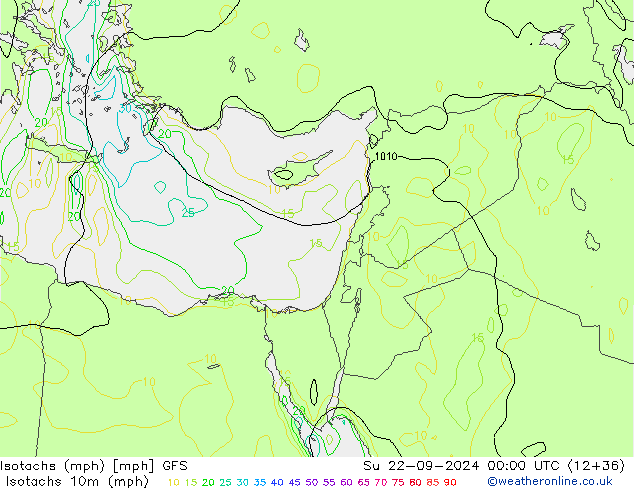 Isotachen (mph) GFS So 22.09.2024 00 UTC