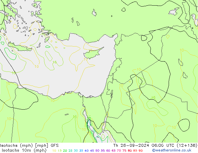 Isotachs (mph) GFS Th 26.09.2024 06 UTC