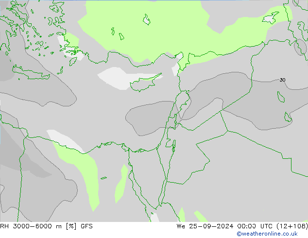 RH 3000-6000 m GFS We 25.09.2024 00 UTC