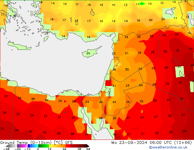 Temp. gruntu (0-10cm) GFS pon. 23.09.2024 06 UTC