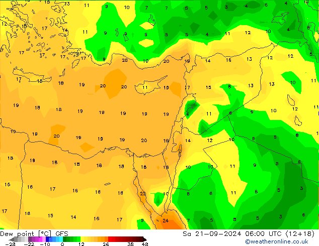 Dew point GFS Sa 21.09.2024 06 UTC