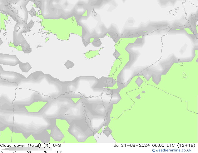 Cloud cover (total) GFS So 21.09.2024 06 UTC