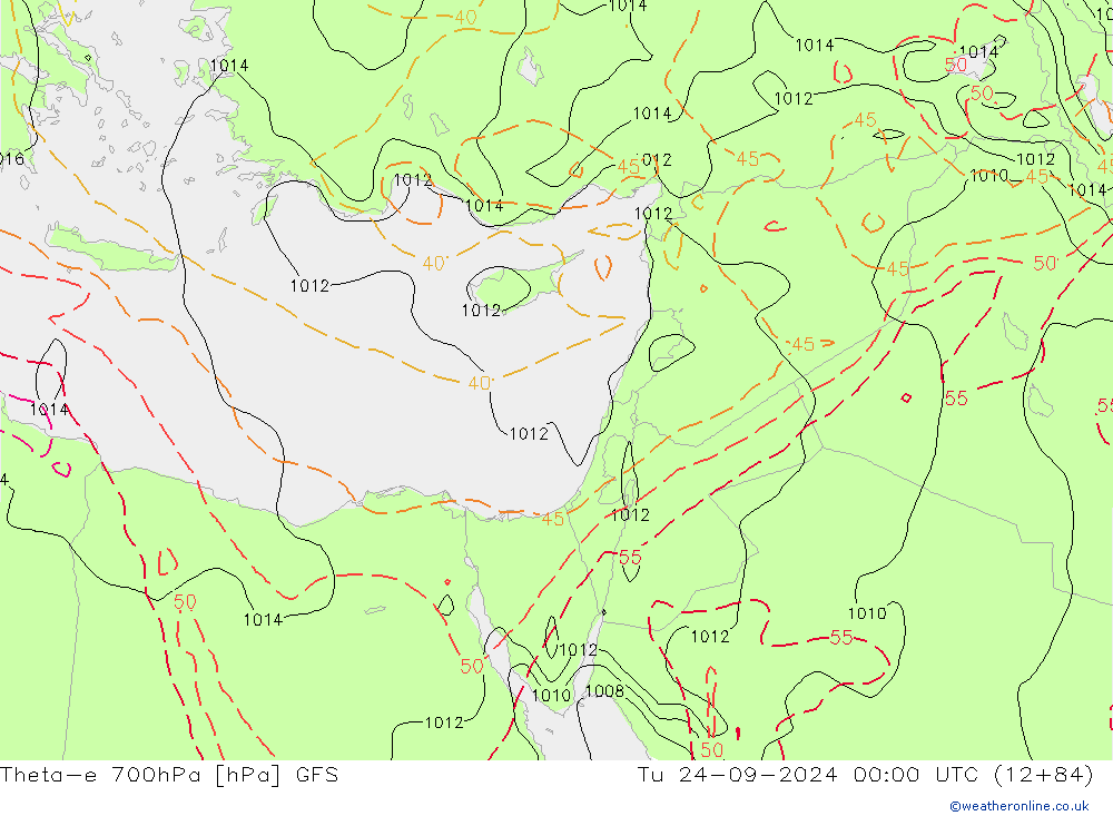 Theta-e 700hPa GFS  24.09.2024 00 UTC