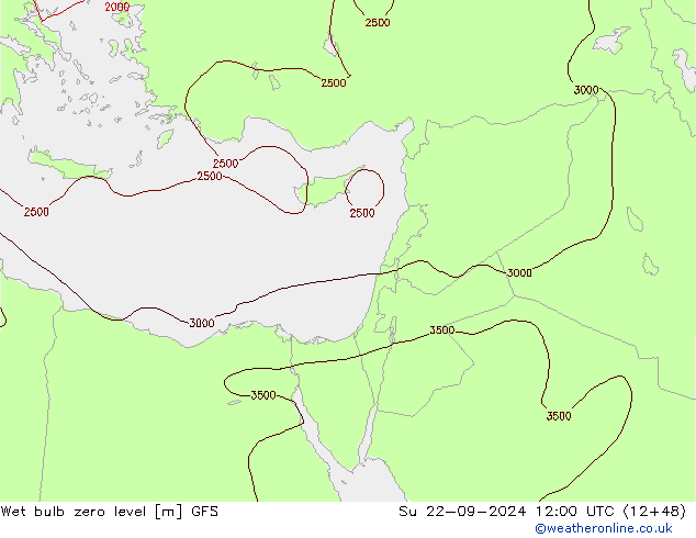 Wet bulb zero level GFS Su 22.09.2024 12 UTC