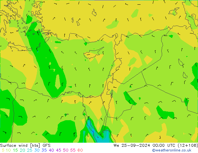 Vent 10 m GFS mer 25.09.2024 00 UTC