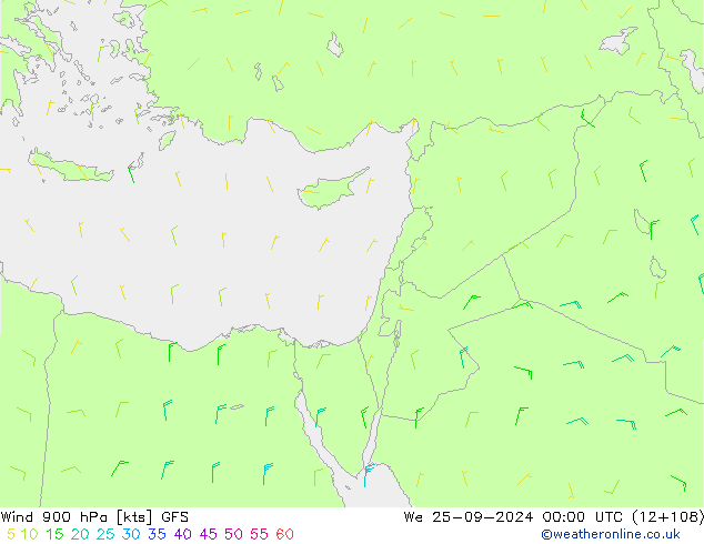 Vento 900 hPa GFS Qua 25.09.2024 00 UTC