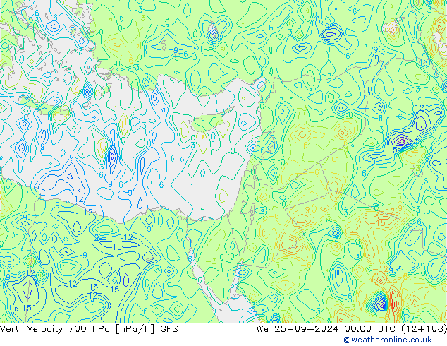 Vert. Velocity 700 hPa GFS mer 25.09.2024 00 UTC