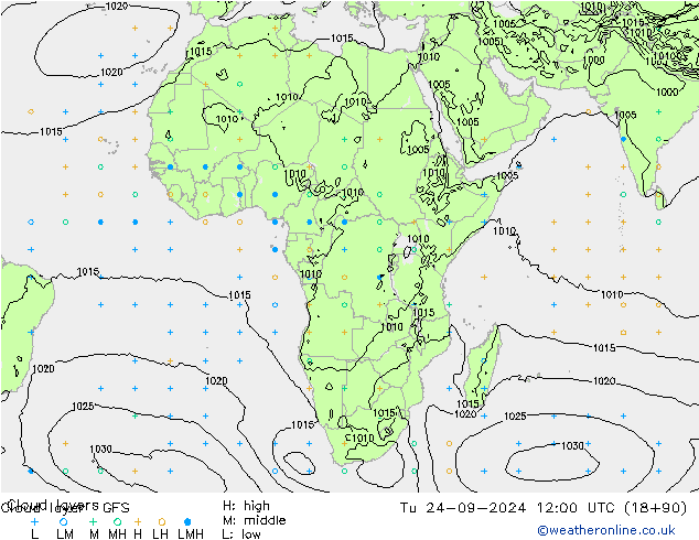 Wolkenschichten GFS Di 24.09.2024 12 UTC