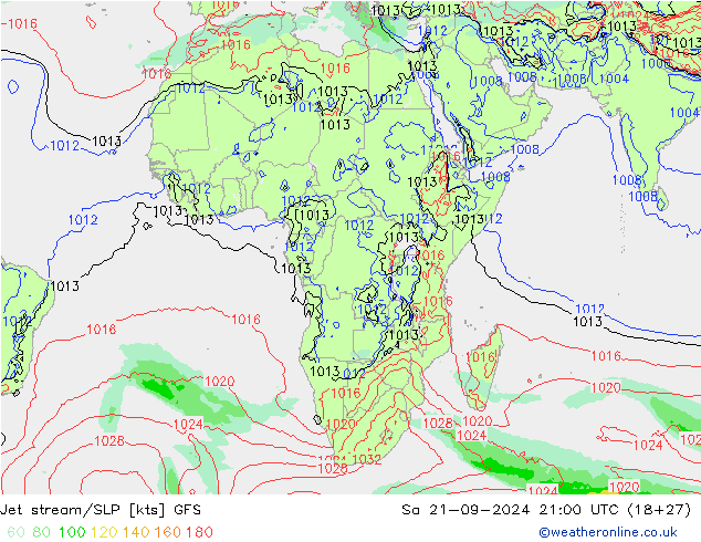 Jet stream/SLP GFS So 21.09.2024 21 UTC