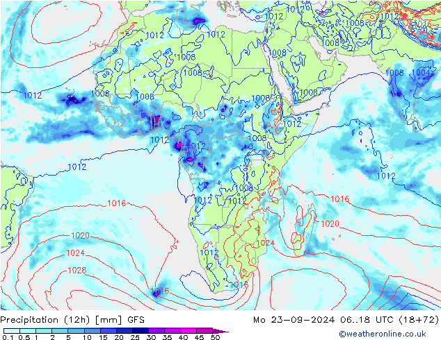 осадки (12h) GFS пн 23.09.2024 18 UTC