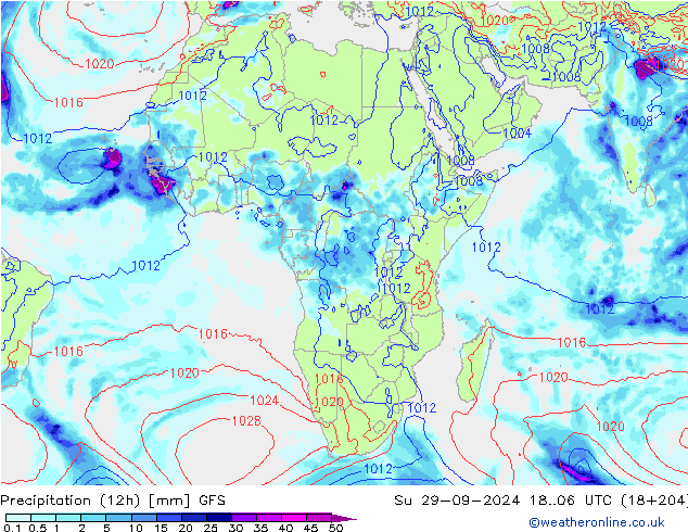 Precipitação (12h) GFS Dom 29.09.2024 06 UTC