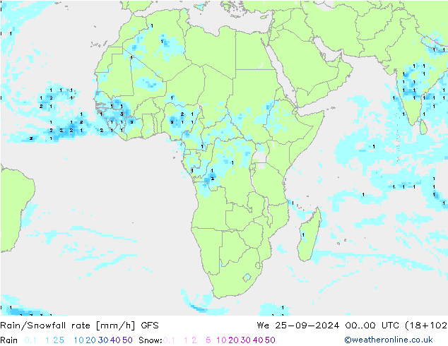 Rain/Snowfall rate GFS We 25.09.2024 00 UTC