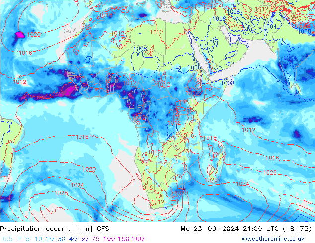 Precipitation accum. GFS  23.09.2024 21 UTC