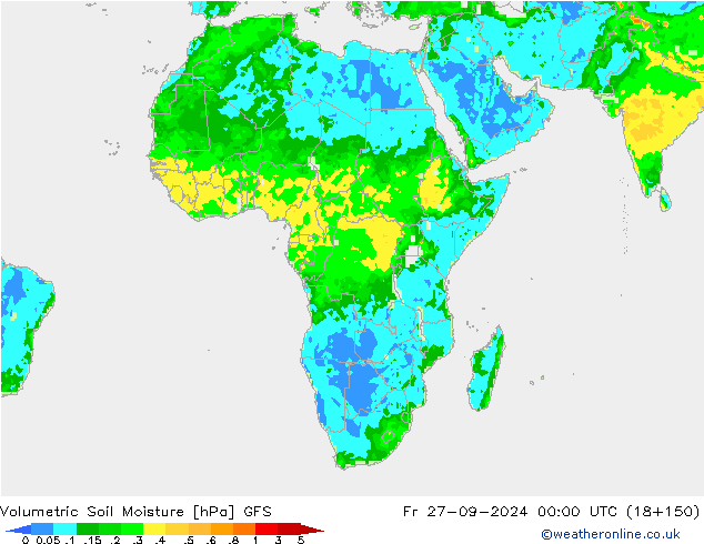 Volumetrisch bodemvocht GFS vr 27.09.2024 00 UTC