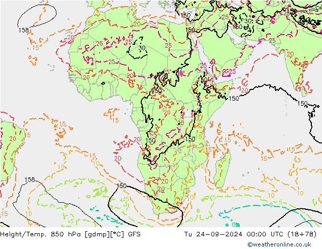 Geop./Temp. 850 hPa GFS mar 24.09.2024 00 UTC