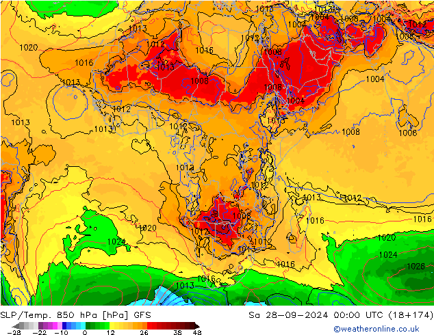 SLP/Temp. 850 hPa GFS za 28.09.2024 00 UTC