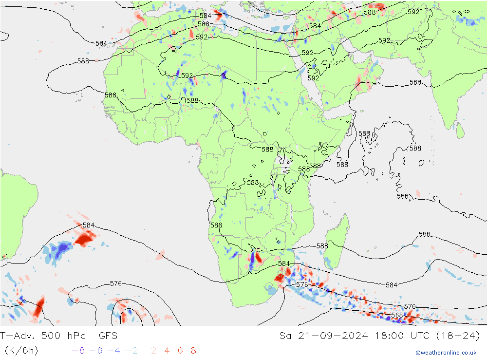 T-Adv. 500 гПа GFS сб 21.09.2024 18 UTC