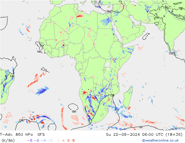 T-Adv. 850 hPa GFS Su 22.09.2024 06 UTC