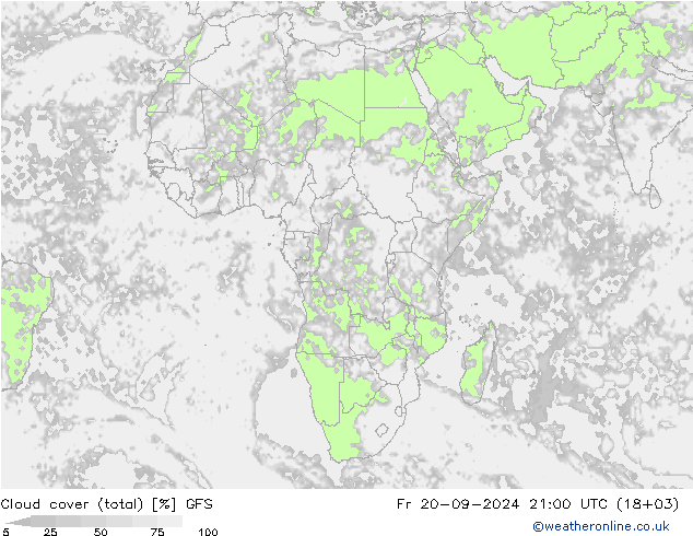 Cloud cover (total) GFS Fr 20.09.2024 21 UTC