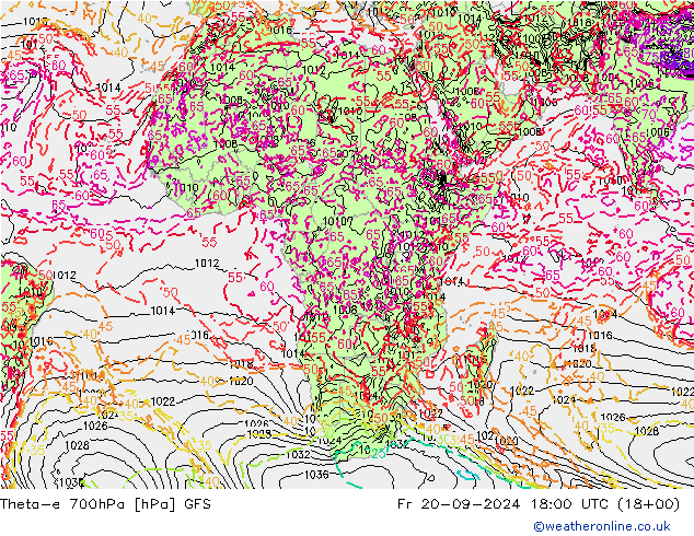 Theta-e 700hPa GFS Pá 20.09.2024 18 UTC