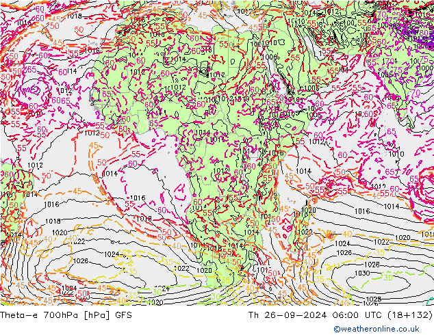 Theta-e 700hPa GFS Do 26.09.2024 06 UTC