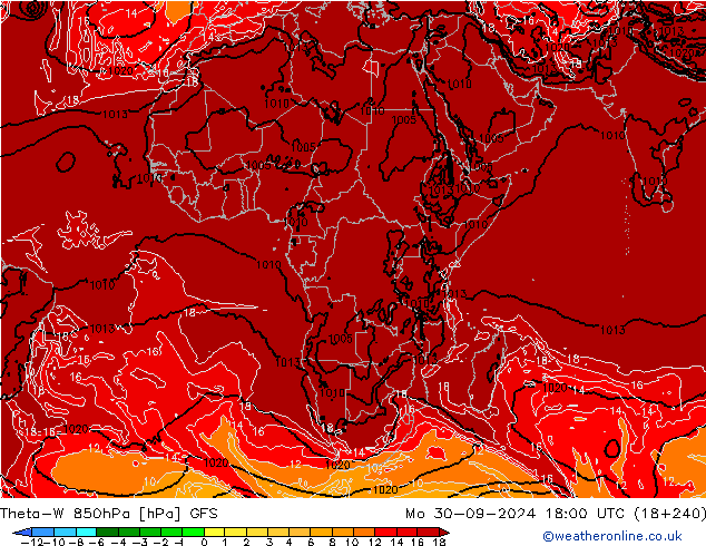 Theta-W 850hPa GFS  30.09.2024 18 UTC