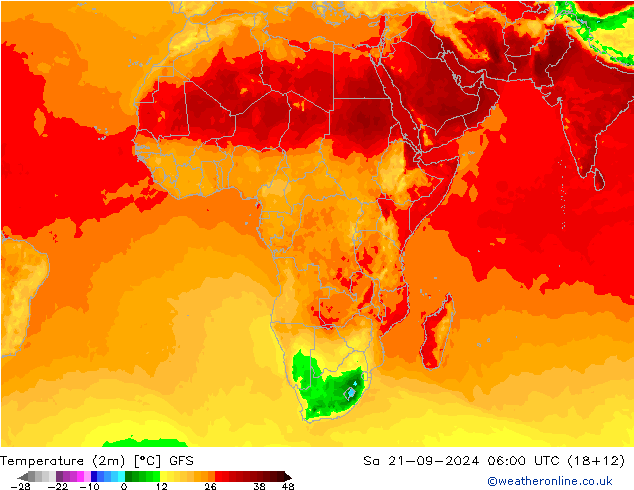 Temperature (2m) GFS Sa 21.09.2024 06 UTC