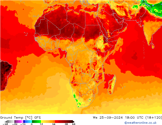 Topraküstü en düşük Sıc. GFS Çar 25.09.2024 18 UTC