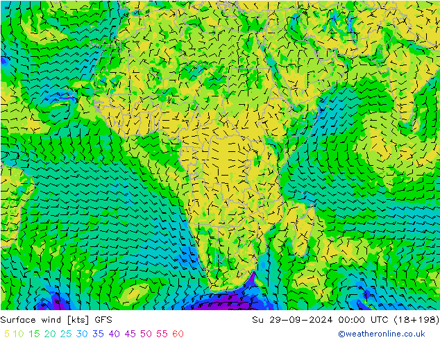 Vento 10 m GFS Dom 29.09.2024 00 UTC