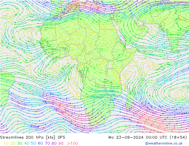 Streamlines 200 hPa GFS Po 23.09.2024 00 UTC