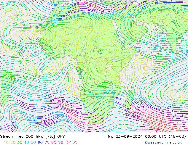 Stromlinien 200 hPa GFS Mo 23.09.2024 06 UTC